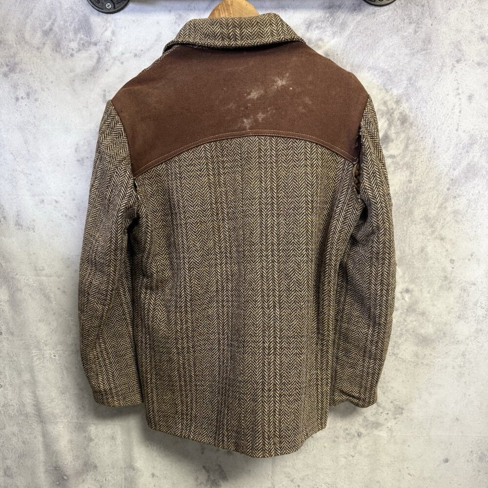 VTG 70s Pioneer Jacket Western Boho Cowboy Herringbone Wool Lined L 20x27.5 - Picture 3 of 14